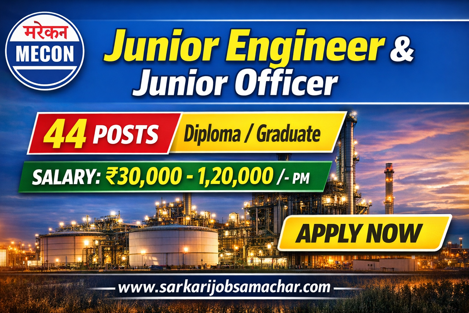 MECON Limited Junior Engineer & Junior Officer Recruitment 2026 – Apply Online for 44 Posts